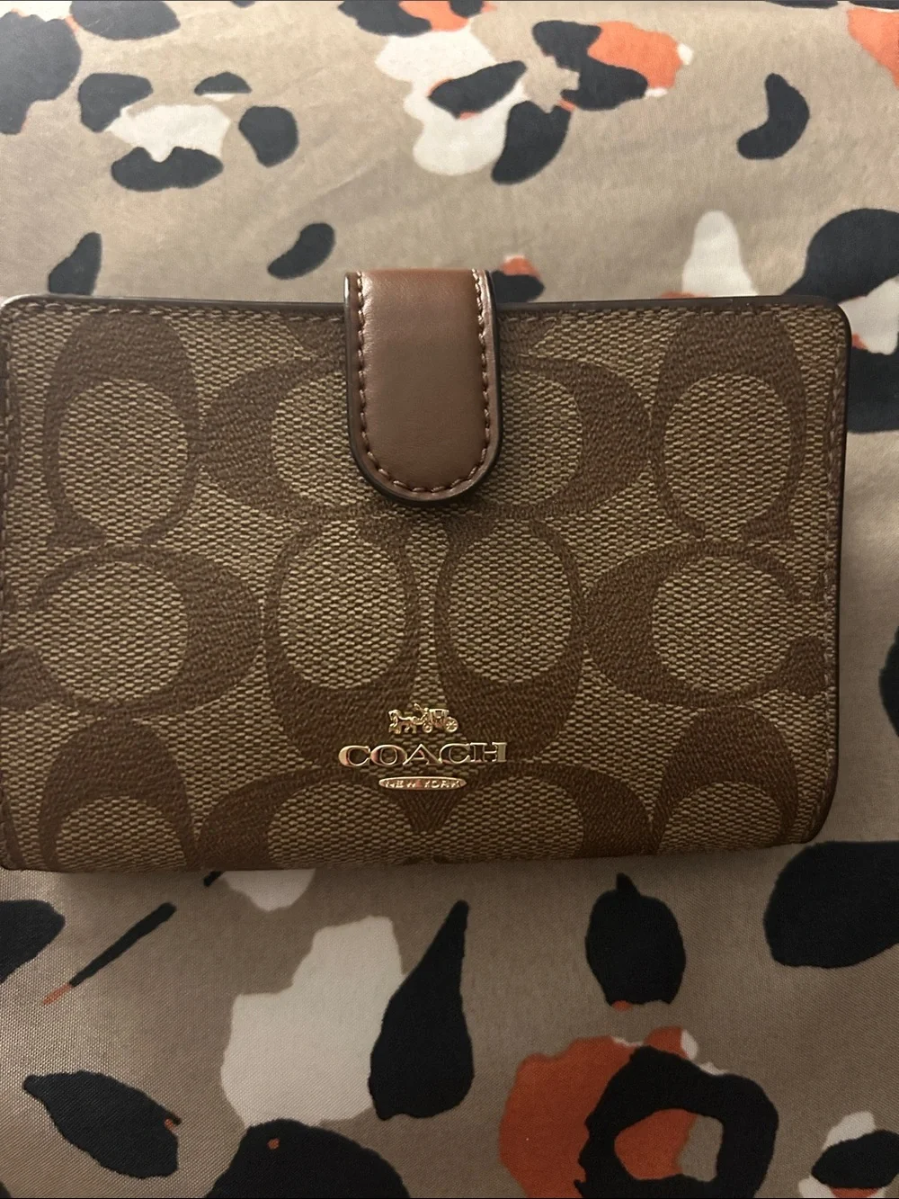 Coach Brown Signature Canvas Small Fold Wallet with Gold Logo